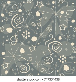 Seamless pattern with music elements and other doodles. Winter Collection. Vector illustration.
