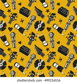 Seamless pattern with music elements. Rock and roll background