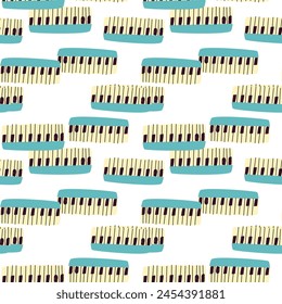 Seamless pattern for music festival. Bright background design with musical instruments synthesizer.