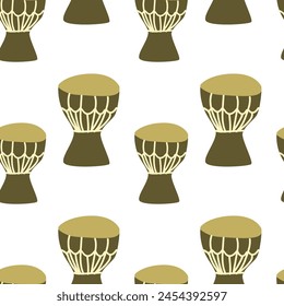 Seamless pattern for music festival. Bright background design with musical instruments drum 