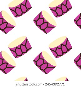 Seamless pattern for music festival. Bright background design with musical instruments drum 