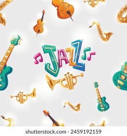 seamless pattern with music, guitar, saxophone, musical note, headphone, pop blue, jazz rock, vector art illustration design