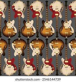 seamless pattern with music, guitar, saxophone, musical note, headphone, pop blue, jazz rock, vector art illustration design