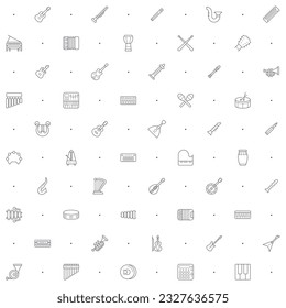 Seamless pattern with music instrument icon on white background. Included the icons as sound, piano, guitar, accordion, oboe, saxophone, drum, marimba, xylophone and design elements.