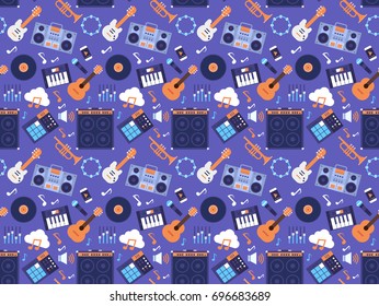 Seamless Pattern Music Instruments And Equipment Electronics Icons Flat Vector Illustration