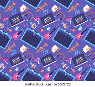 Seamless Pattern Music Instruments And Equipment Electronics Icons Flat Vector Illustration