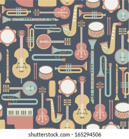 seamless pattern with music instruments. on dark background