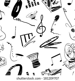 Seamless pattern with music items