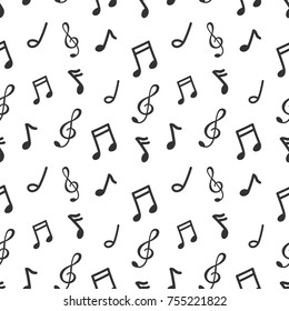 Seamless Pattern Music Note Doodle Hand Drawing. Vector Illustration. 