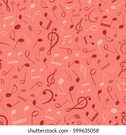 Seamless pattern with music notes and clefs, musical abstract background
