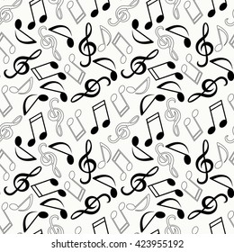 Seamless pattern with music notes. Musical endless vector background