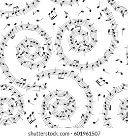 seamless pattern with music notes - vector background with spiral