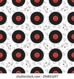 Seamless pattern music records.Vinyl on a beautiful background