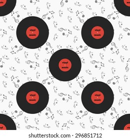 Seamless pattern music records.Vinyl on a beautiful background