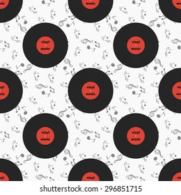 Seamless pattern music records.Vinyl on a beautiful background