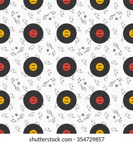 Seamless pattern music records.Vinyl on a beautiful background