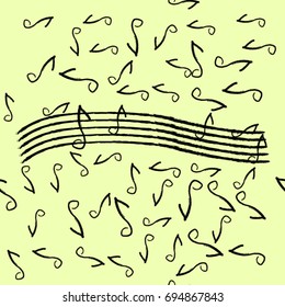 Seamless pattern. Music Signs on a Yellow Background