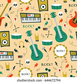 Seamless Pattern with Music Symbols and instruments.