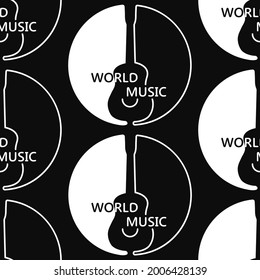 Patrón sin brillo para el diseño musical con una guitarra. Fondo vectorial con contorno de guitarra. Blanco y negro. Para tela, envoltura o papel pintado.