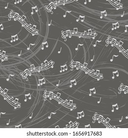 Seamless pattern with musical elements. Hand drawn doodle background. Vector illustration. 