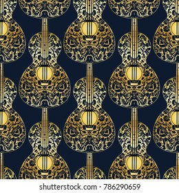 seamless pattern. musical instrument guitar. endless background. for cover or packaging. elements under the mask are intact