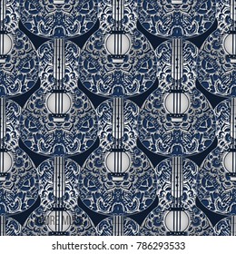 seamless pattern. musical instrument guitar. endless background. for cover or packaging. elements under the mask are intact