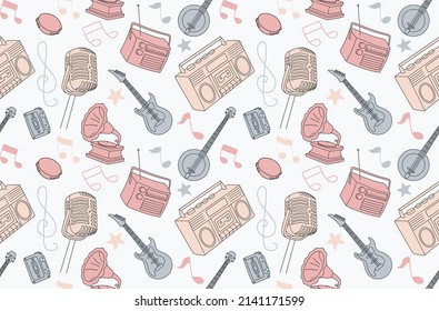seamless pattern of musical instruments in a flat style
