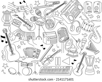 seamless pattern of musical instruments in a flat style