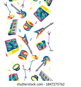 Seamless pattern with musical instruments. Music party or rock concert background.