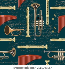Seamless pattern with musical instruments. Music. Vector image
