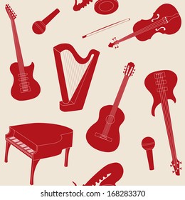 Seamless pattern with musical instruments silhouettes