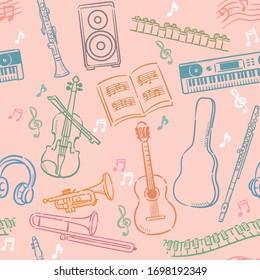 Seamless pattern with musical instruments. Vector illustration.