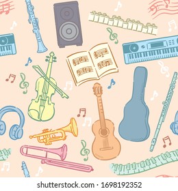 Seamless pattern with musical instruments. Vector illustration.