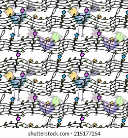 seamless pattern with musical notes and birdsong 