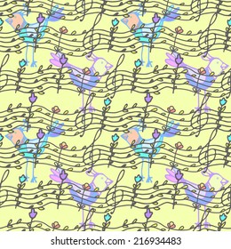 seamless pattern with musical notes and birdsong 
