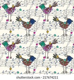 seamless pattern with musical notes and birdsong 