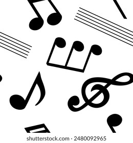 Seamless pattern of musical notes icon in black over white. Vector illustration template