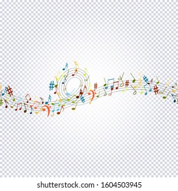 Seamless pattern musical notes on transparent.  Colorful musical notation symphony signs, notes for sound tune music. Vector