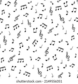 Seamless pattern with musical notes on a white background.