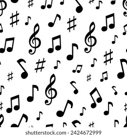 Seamless pattern with musical notes on white background