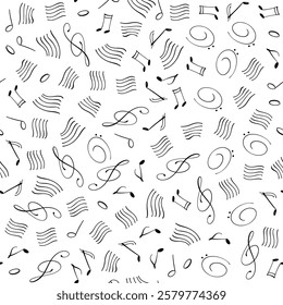 Seamless pattern with musical notes on white background. Melody backdrop. Elegant seamless vector pattern with musical theme.