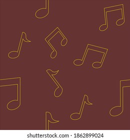 Seamless pattern of musical notes, outline, isolated on brown background