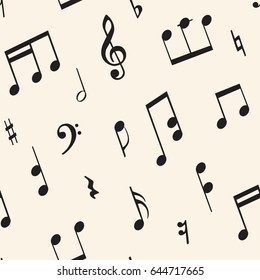 Seamless pattern with musical signs such as notes, treble clefs, bass keys