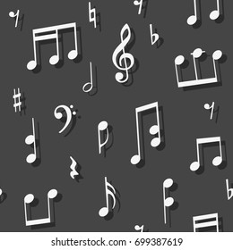 Seamless pattern with musical signs such as notes, treble clefs, bass keys