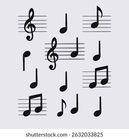 Seamless pattern of musical symbols including treble clefs and various notes on staff lines. 