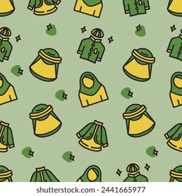 Seamless pattern of Muslim dress background. Vector illustration.