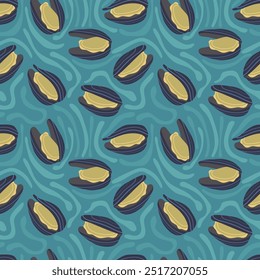 Padrão contínuo com mexilhões - ilustração de vetor desenhada à mão.