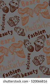 seamless pattern of a mustache and beard, funny men, the words mustache, beard, beauty, fashion, hairstyle