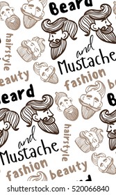 seamless pattern of a mustache and beard, funny men, the words mustache, beard, beauty, fashion, hairstyle