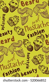 seamless pattern of a mustache and beard, funny men, the words mustache, beard, beauty, fashion, hairstyle